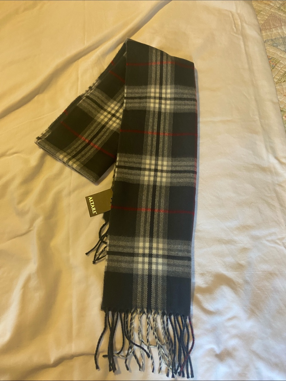 Classic Black & Gray Plaid Men's Scarf with Subtle Red Windowpane